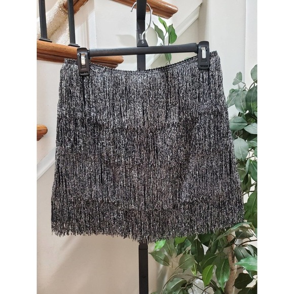H&M Women's Gray Layered Fringe Mid Rise Mini Skirt Size 6Mid Rise - Picture 1 of 11